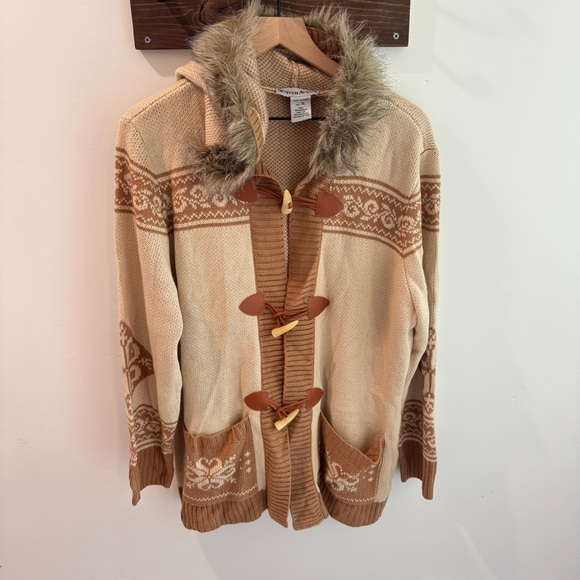 Seventh Avenue Western Bohemian  Faux Fur Trimmed Hooded Sweater XL - Picture 1 of 5